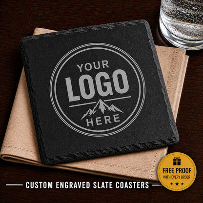 Custom Logo Slate Coasters - Personalized Engraved Business Gift, Company Logo Coasters, Corporate Branding, Bulk Order