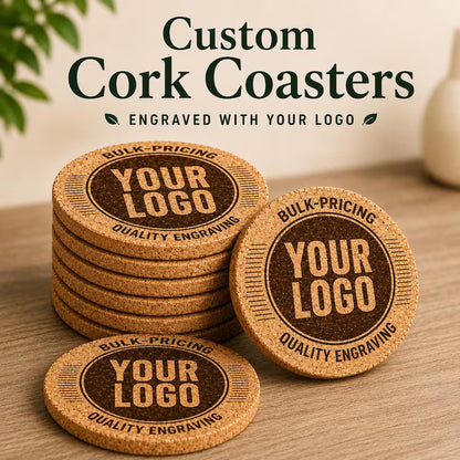 Custom Logo Cork Coasters, Personalized Engraved Coasters, Wedding Favors, Business & Corporate Gifts