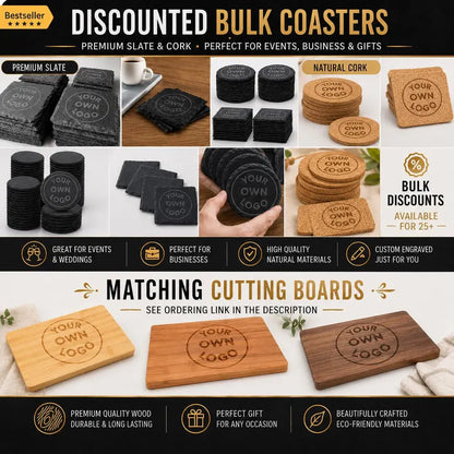 Custom Logo Cork Coasters, Personalized Engraved Coasters, Wedding Favors, Business & Corporate Gifts