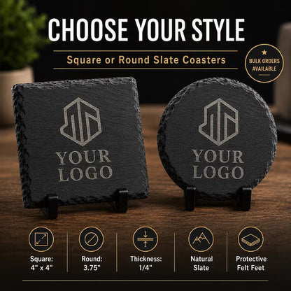 Custom Slate Coasters - Personalized Logo Coasters, Engraved Coasters for Business