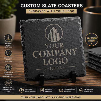Custom Slate Coasters - Personalized Logo Coasters, Engraved Coasters for Business