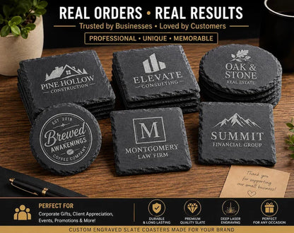 Custom Slate Coasters - Personalized Logo Coasters, Engraved Coasters for Business