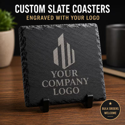Custom Slate Coasters - Personalized Logo Coasters, Engraved Coasters for Business