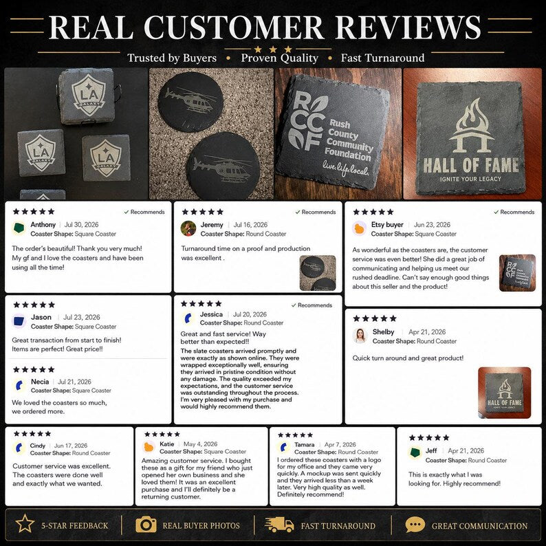 Custom Slate Coasters - Personalized Logo Coasters, Engraved Coasters for Business
